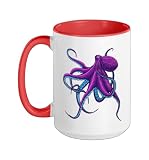 Octopus juicy purple funny deep-sea kraken Ceramic Mug, Red/White, 15oz