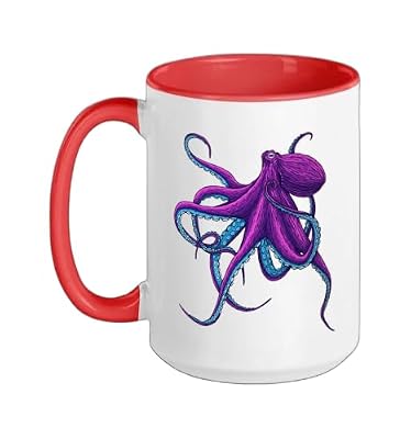 Octopus juicy purple funny deep-sea kraken Ceramic Mug, Red/White, 15oz