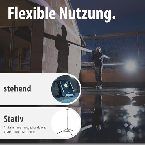 Brennenstuhl Professional Multi Battery LED Hybrid Baustrahler 6050 MH (60W, 6200lm, IP65, LED Baustrahler kompatibel mit 18V Akkus 11 verschiedener Hersteller, 5m, ohne Akku, Engineered in Germany)