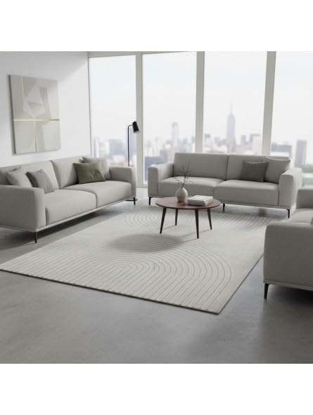 Tapis moderne motif arc gris 240x340 cm pour salon contemporain