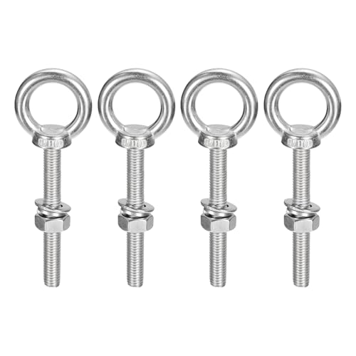 Image of uxcell Lifting Eye Bolt, 4 Sets M10 x 80mm Eye Bolt with Nut Washer 304 Stainless Steel Shoulder Lifting Ring Eye Bolt for Hanging Item