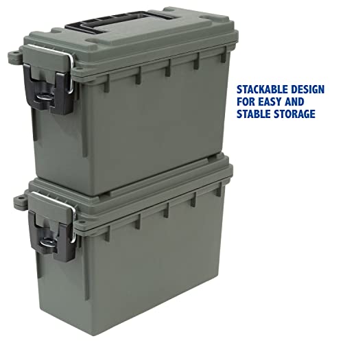 Image of Sheffield 12626 Ammo Storage Box, Stackable .30 Cal Field Boxes, Water and Dust Resistant, Lockable Storage Box with Handle, Secures Hunting Gear, Supplies, and Bullets, Made in USA, Green(Pack of 6)