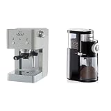 Gaggia RI8427/11 Gran Prestige Siebträger aus Edelstahl mit Panarello, 15 bar Druck, Silber & ROMMELSBACHER Kaffeemühle EKM 200 – 2-12 Portionen, Füllmenge Bohnenbehälter 250 g, 110 Watt, schwarz