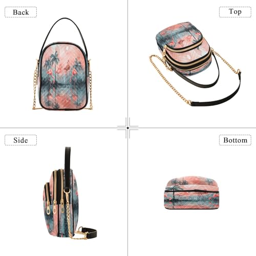 Quilted Crossbody Bags for Women,Lovely Flamingos Palm Trees Women's Crossbody Handbags Small Travel Purses Phone Bag4