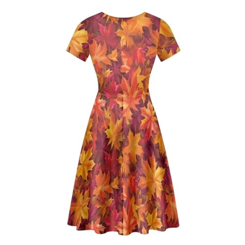 Image of POLERO Women Puffy Swing Elegant Party Midi Dresses Short Sleeve Round Neck A-Line Dress