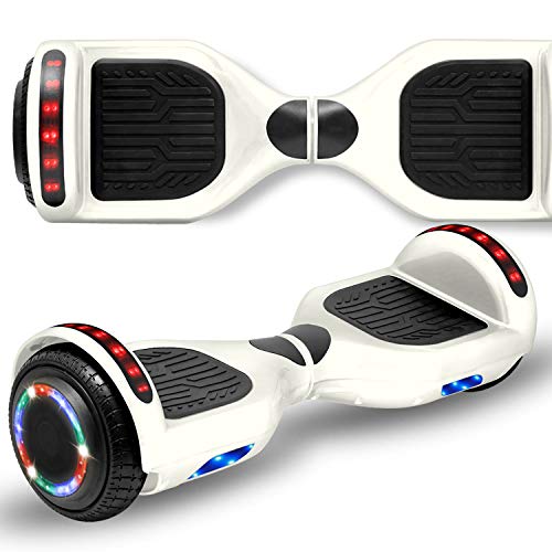 Longtime 6.5" Flashing Wheels Rechargeable Battery Self Balancing Scooter Electric Hoverboard for Kids and Adult Bluetooth Speaker LED Lights UL2272 Certified (White)