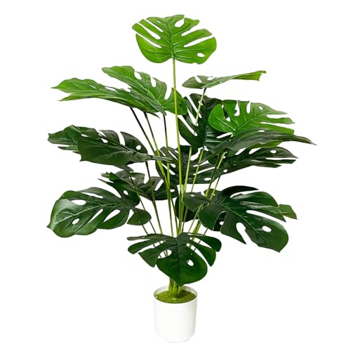 Zelihrdu Grande Plantas Artificiales Decorativas Tropic Árbol Artificial Realista Planta Falsa para Interior y Exterior Hogar Casa Baño Oficina Jardín Boda Decoración (75cm Verde Monstera)