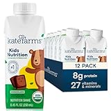 KATE FARMS Organic Kids Nutrition Chocolate Shake, 8g Protein, 27 Vitamins and Minerals, Meal Replacement, Gluten Free, Non-GMO, 8.45 oz (12 Pack)