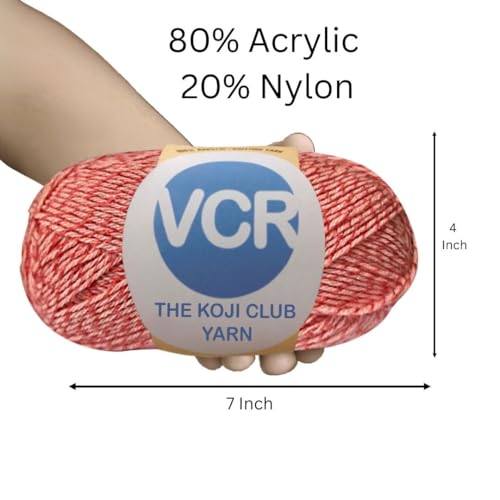 Image of VCR Light Orange and Coral Color Yarn, 100 Grams Hank, 275 Meters Length, 80% Acrylic, 20% Nylon Ball The Koji Club Yarn for Crochet and Knitting, Pack of 1, Suitable for DIY