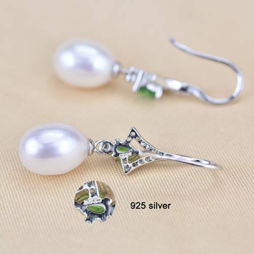 Pendientes de perlas de plata de ley 925 mujer circón verde natural joyas 2