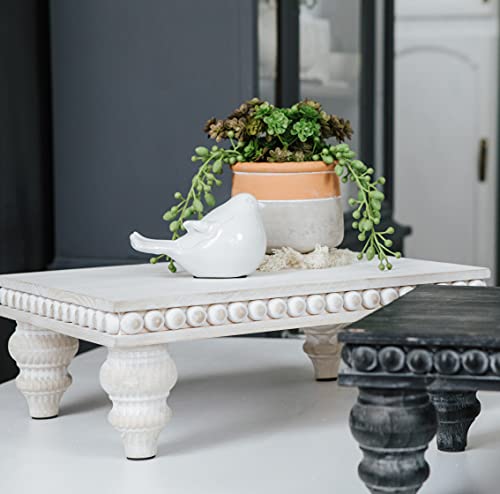 Felt Creative Home Goods Decorative Wood Risers for Decor | Tiered Tray Stand | Farmhouse Beaded Riser Stand for Decor | Wooden Pedestal Stand Large 12x16 Beaded Tray for Kitchen Coffee Bar (White) - Image 3