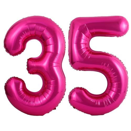 Hot Pink 35 Number Balloons, 40 Inch Giant Number 35 Balloons Foil Mylar Helium Hot Pink Number Balloons for 35th Birthday Party Supplies Anniversary Event Celebration Decorations