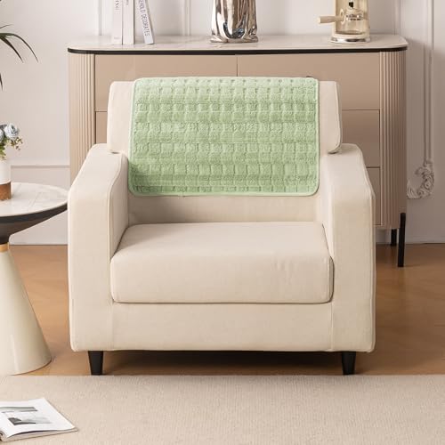 Image of HOKIPO 'Plush Haven' Premium Anti-Slip Sofa Backrest Mat | Soft Fluffy Plush Fabric, Pastel Green | 1 Piece (AR-6256-GRN-S)