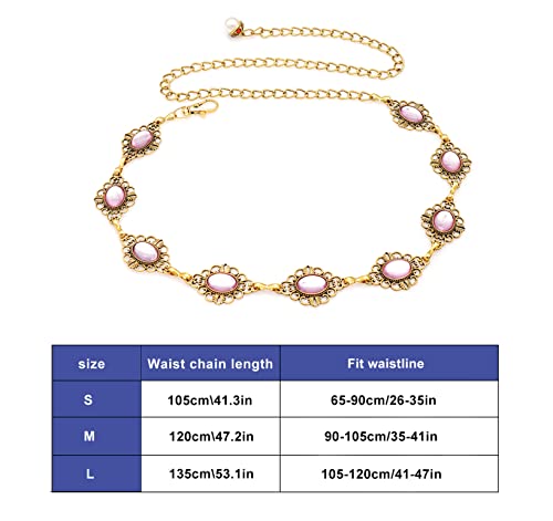 Wovanoo Concho Chain Belt For Women Waist Chain Rhinestone Dress Body Chain Pink Gold 120Cm #TOP5