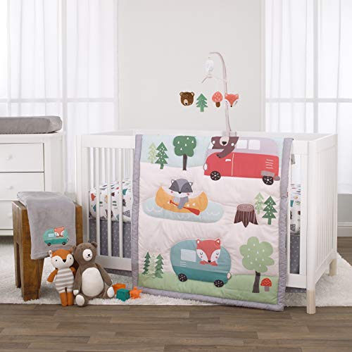 Little Love By Nojo Retro Happy Camper Orange, Brown And Green Forest Nursery Crib Musical Mobile With Bear, Fox, Mushroom And Pine Tree #TOP1