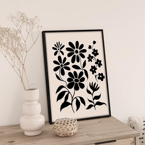 SERIMINO Black and White Wall Art Framed Bedroom Decor Aesthetic, Botanical Floral Canvas Wall Art for Living Room Boho, Set of 3 Flower Market Prints Farmhouse Wall Decor,12 x16 inch