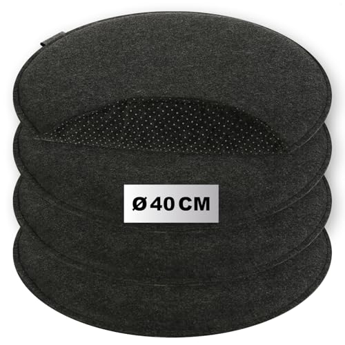 com-four® 4X Coussins de siège en Feutre - Coussins de Chaise rembourrés - Coussin de siège Rond pour Salle à Manger, Jardin, Balcon - Dessous...