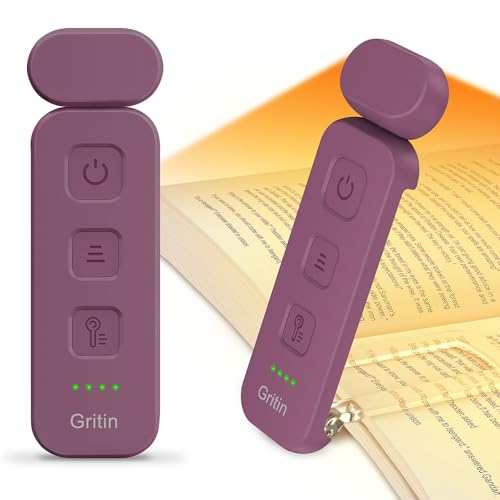 Gritin Leselampe Buch Klemme, Wiederaufladbare Buchlampe mit 7 LEDs, 3 Farbtemperatur & Stufenlos Dimmbare Klemmleuchte mit Extra 5 Helligkeitsstufen Modi, Lange Laufzeit Leselicht -Dunkles Lila