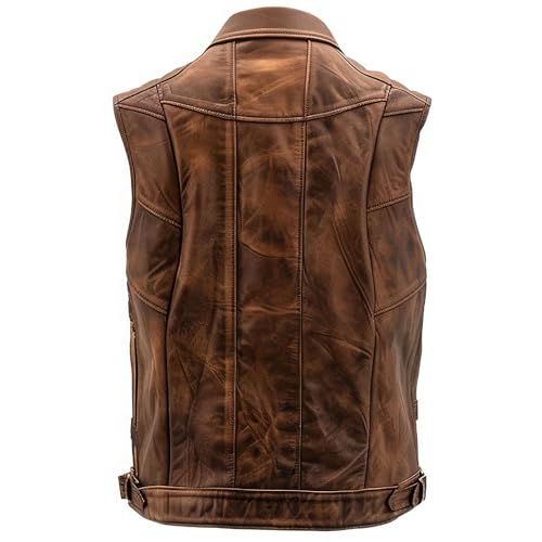 Salaar & Co Men’s Distressed Brown Genuine Sheepskin Diamond Stitched Biker Racer Leather Vest – Slim fit (US, Alpha, Large, Regular, Regular, Distressed-Brown)2