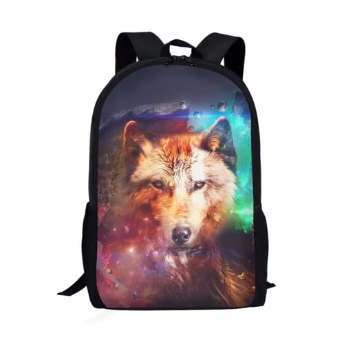 Frestree 3D-Kinderrucksack, leicht, Schul-Büchertasche, strapazierfähig, für Reisen, Outdoor, für Kinder, Jungen, Mädchen, große Tasche, Color Galaxy Wolf, Large Cover