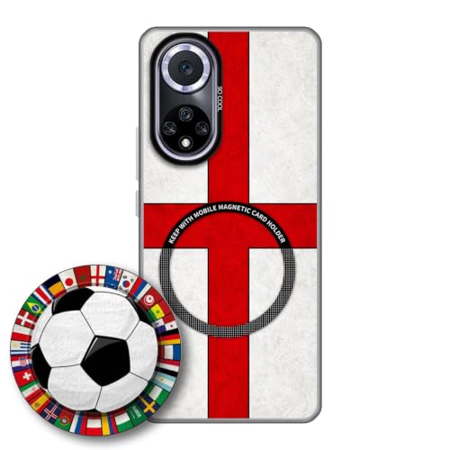 JGOYGYI Case for Huawei Nova 9 with Magnetic Detachable Collapsible Grip Stand, Shockproof Silicone Bumper Cover, England Flag Football Design,Pattern 2