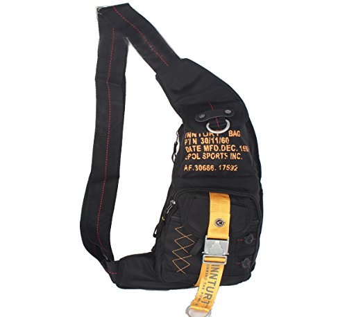 INNTURT Nylon Sling Bag Daypack Chest Bag Messenger Backpack Outdoor (Black & Yellow)