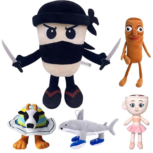 LSYCSYLY Cappuccino Assassino,Peluche Capuchino Asesino, Italian Brainrot Tralalero Tralala Tung Tung Tung Saur, Peluche de Ninja Divertido y Suave, Niños y Adultos, Ideal como Pieza de Colección