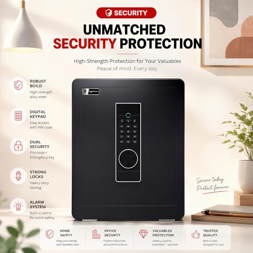 Image of Amazon Basics Pro Gross Capacity - 51L (Net - 46L), Biometric Fingerprint + Password Safe Locker Box for Home & Office | Digital Electronic Security Locker Safe With Dual Access, Anti Theft Steel Body