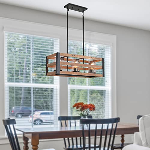 Eumyviv Christmas Modern Farmhouse Chandeliers For Dining Room 3-Light Rustic Wood Edison Pendant Light Over The Dining Table Kitchen Island Entryway Chandelier C0027 #TOP1