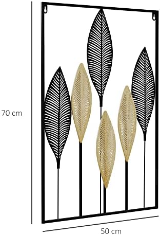 HOMCOM 3D Metal Wall Art Modern Banana Leaves Hanging Wall Sculpture Home Decor for Living Room Bedroom Dining Room, Black Beige