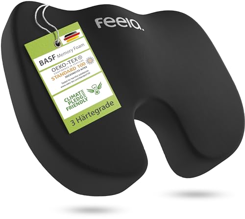 feela.® Orthopädisches Autositzkissen [3 Härtegrade] TESTSIEGER – Keilkissen für Autos – Besserer Sitzkomfort und Entlastung des Steißbeins – Autositz-Sitzerhöhung, Fahrersitzkissen (Medium)