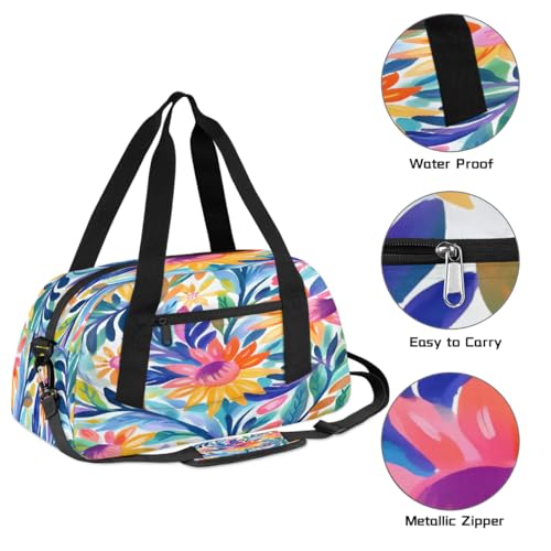 Abstract Cartoon Flower Kids Duffle Bag, Small Lightweight Travel Sports Bag for Boys Girls, Overnight Weekender Tote, Gym Carry On Bag for School Sports Sleepover3