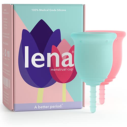Lena Menstrual Cup | 12Hr Period Silicone Soft Cup | Tampon And Pad Alternative For Beginners | Small And Large - Light To Heavy Menstruation Flow | Feminine Care Hygiene | 2-Pack (Pink & Turquoise) #TOP28
