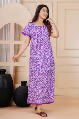 Image of DIAMO Pure Cotton Embroidery Nighty for Women, Night Gown for Woman, Cotton Nighty for Women, Maxi Night Gown Nighty with a Pocket and Adjustable Knot (Free Size)