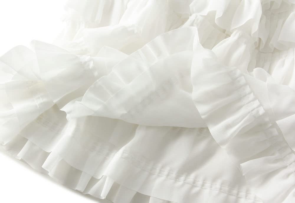 Gonne,Gonna Lunga da Donna Gonna A Pieghe in Chiffon Elastico A Vita Alta Bianca Semplice Dolce A-Line Gonne Lunghe con Volant A Strati Increspato per Ragazze Signore,L