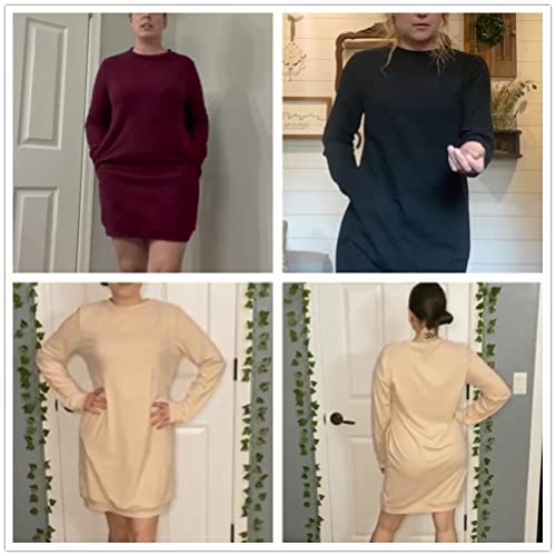 Xuan2Xuan3 Women's Fleece Long Sweatshirt Dress Crewneck Pullover Casual Long Sleeve Bodycon Mini Sweater Dress4