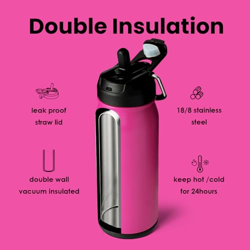 BOTTLE BOTTLE Stainless Steel Kids Water Bottle 16oz(470ml) Insulated Sports Water Bottle with Straw and Pills Holder for Gifts and School(Viva Magenta) - Image 3