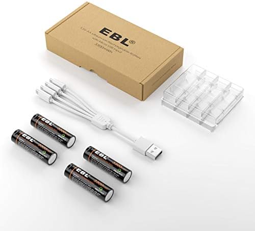 EBL 1.5V Lithium AA Rechargeable Batteries 3300mWh with Micro USB Cable, 4 Counts in One Storage Case