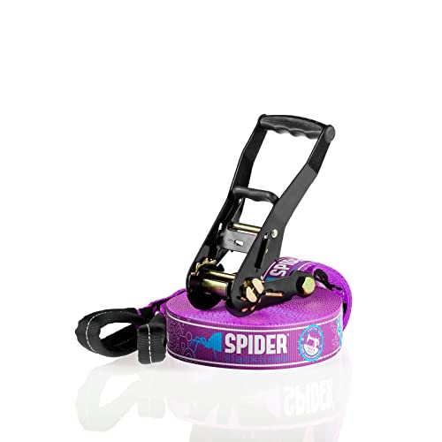 SPIDER SLACKLINE TKSA1 - Kit Slackline Custom - Materiale alta qualità per slackliners esperti o alle prime esperienze con equilibrismo - Set completo fettuccia Lunghezza 15m con 1xCricchetto