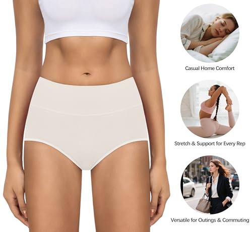Image of MIRITY Women's High Waist Cotton Underwear - Soft Full Coverage Briefs with Double-Layer Waistedband
