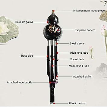 Hulusi Woodwind Instrument with Chinese Knot, Chinese Traditional Instrument Hulusi Cucurbit Flute Bottle Gourd Silk Resin Material for Beginner Music Lovers (B tone)