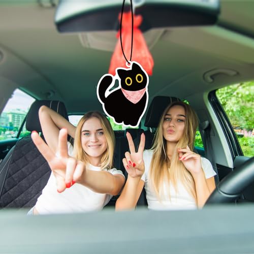 Image of 10 Pack Funny Black Cat Car Air Fresheners - Cute Cartoon Meme Kitty Hanging Fragrance Sheets for Rearview Mirror, Long Lasting Scents Car Accessories for Women Men, Gifts for Cat Lovers