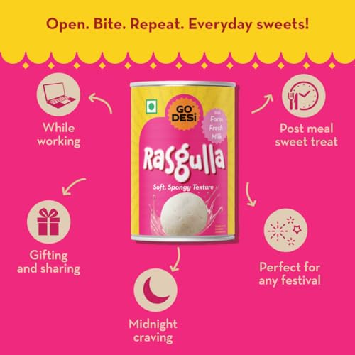 Image of GO DESi - Rasgulla | Made with Farm Fresh Milk| 10 pieces | 500 grams | Indian Mithai | Classic sweets | Sweets Gift Pack |