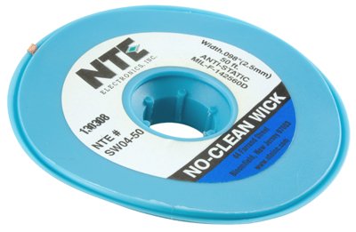 NTE Electronics SW04-50 No-Clean Solder Wick with Anti-Static Bobbin, 4 Blue.098
