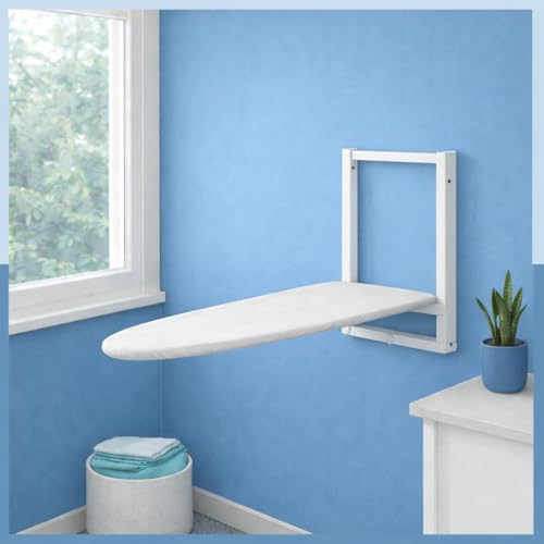 Image of JAIMINI Home Wall Mount Ironing Table /Board | Space-Saving & Foldable Mechanism | White | DIY Assembly | Easy-Release Lever, Removable Cotton Cover & Mounting Hardware