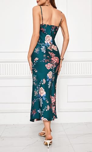 Image of Wedding Guest Dress for Women Spaghetti Strap Satin Slip Dresses | Slit Midi Dress, Cowl Neck, Cocktail, Formal, Evening Party