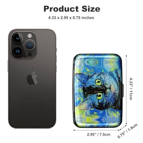 Image of ELFISH Mini RFID Aluminum Wallet Credit Cards Holder Business Card Case Metal ID Case for Men Women(Blue Cat)