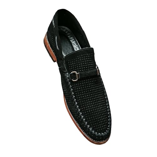 Zapatos de cuero Legou para hombre con malla retro transpirable en color negro