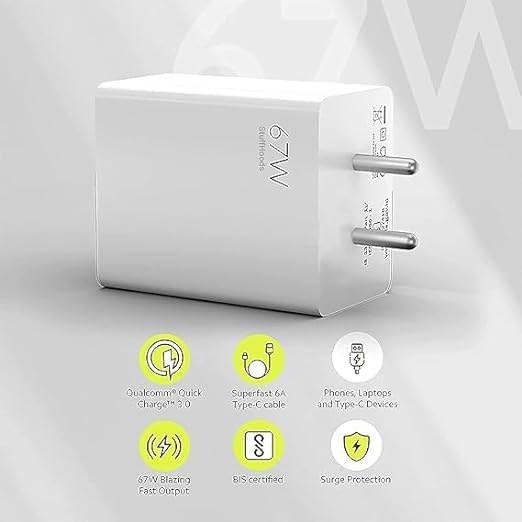 Image of Charger Original 67W SonicCharge Fast Charger with Type C Cable for Redmi Note 12 pro max /Note 11 pro /Note 10 pro /Note 9 / Poco M2 Pro /Note 7 pro /Note 9 Pro /Note 8 Charger (DP181)