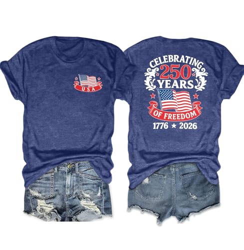 SUPEYA 250 Anniversary USA Shirt American Shirts Women American Flag T Shirt 4th of July Patriotic Graphic Tee